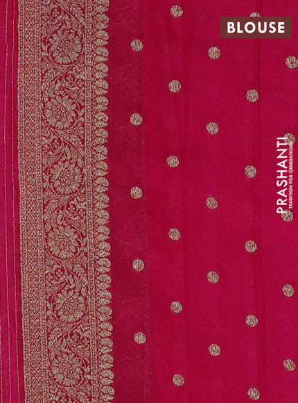 Banarasi semi crepe saree mango yellow and pink with allover thread & zari weaves and woven border