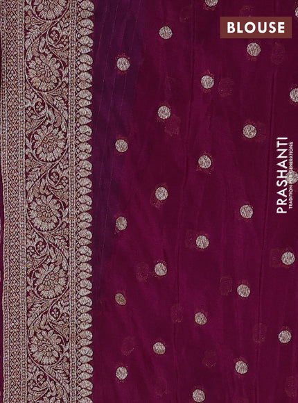 Banarasi semi crepe saree peacock blue and wine shade with allover thread & zari weaves and woven border