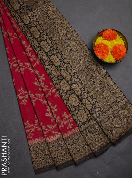 Banarasi semi crepe saree pink and navy blue with allover thread & zari weaves and woven border