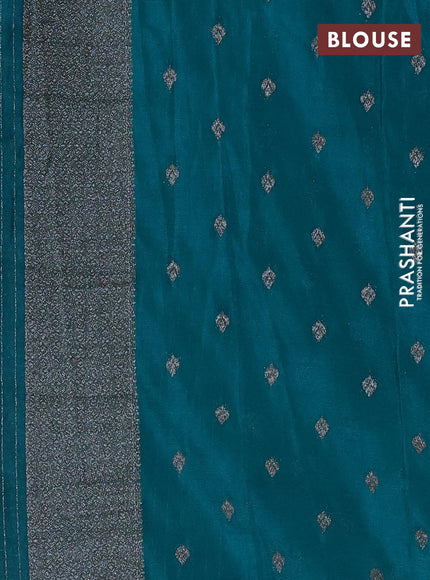 Banarasi semi crepe saree peacock green with allover thread & zari woven buttas and woven border