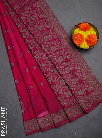 Banarasi semi crepe saree pink with allover thread & zari woven buttas and woven border