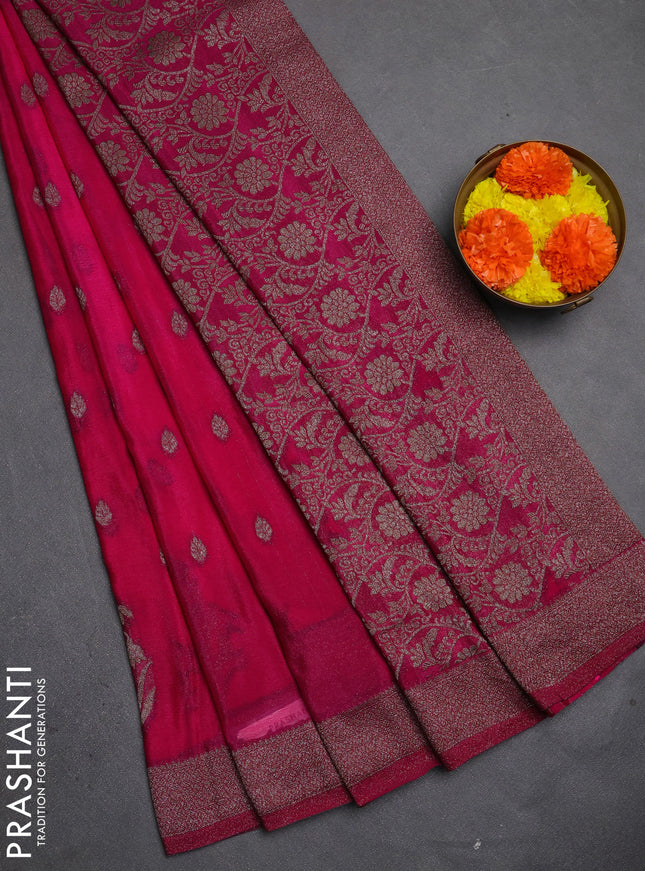 Banarasi semi crepe saree pink with allover thread & zari woven buttas and woven border