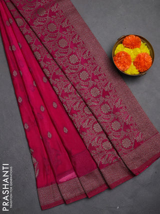Banarasi semi crepe saree pink with allover thread & zari woven buttas and woven border