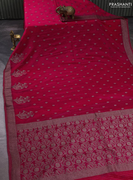 Banarasi semi crepe saree pink with allover thread & zari woven buttas and woven border
