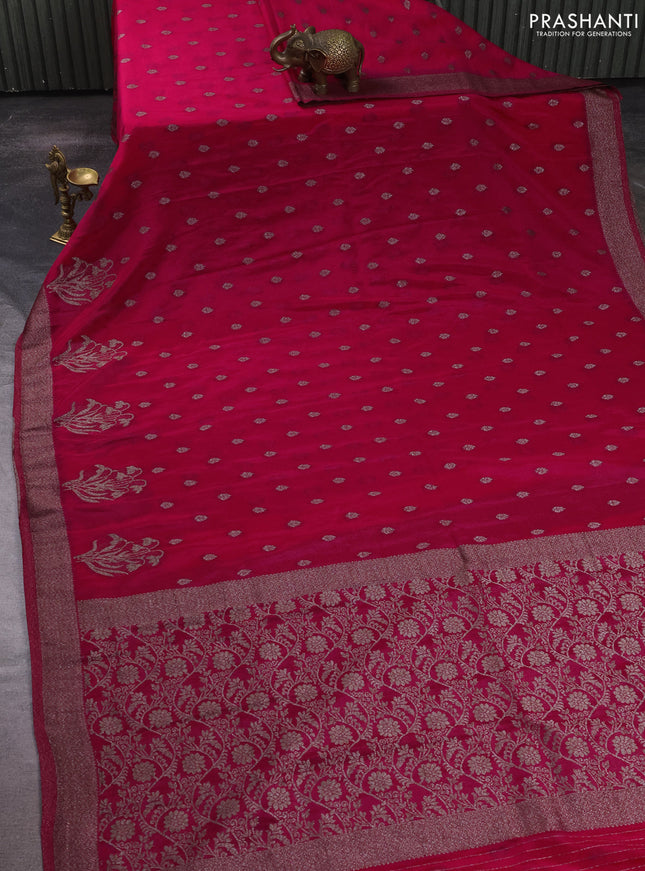 Banarasi semi crepe saree pink with allover thread & zari woven buttas and woven border