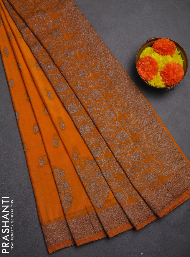 Banarasi semi crepe saree mango yellow with allover thread & zari woven buttas and woven border