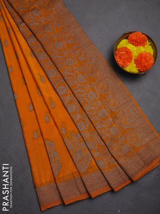 Banarasi semi crepe saree mango yellow with allover thread & zari woven buttas and woven border