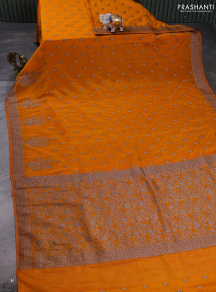 Banarasi semi crepe saree mango yellow with allover thread & zari woven buttas and woven border