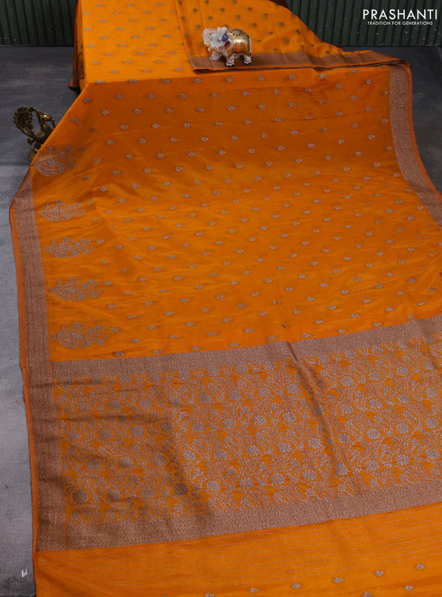 Banarasi semi crepe saree mango yellow with allover thread & zari woven buttas and woven border