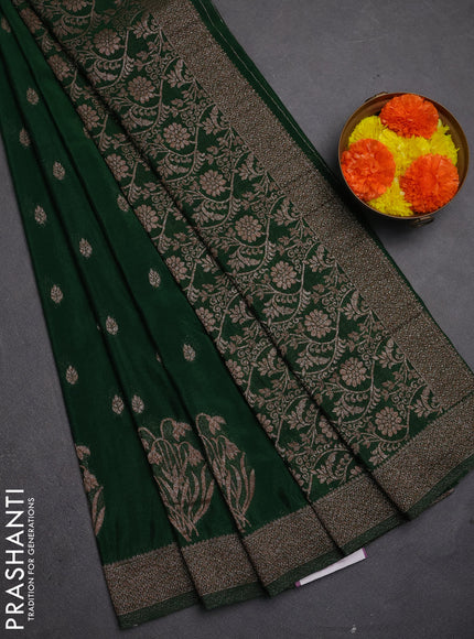 Banarasi semi crepe saree bottle green with allover thread & zari woven buttas and woven border