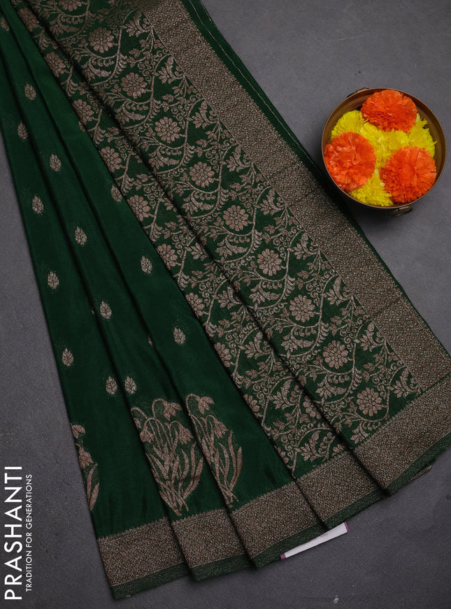 Banarasi semi crepe saree bottle green with allover thread & zari woven buttas and woven border