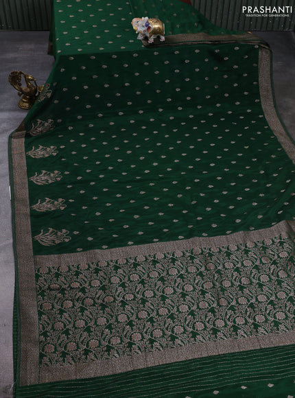 Banarasi semi crepe saree bottle green with allover thread & zari woven buttas and woven border