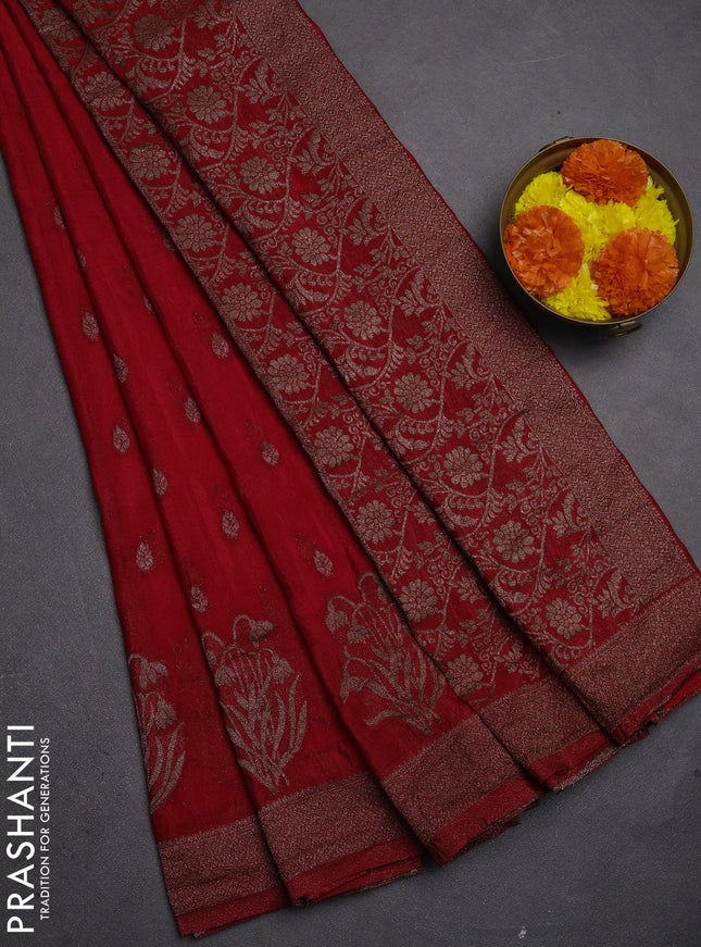 Banarasi semi crepe saree red with allover thread & zari woven buttas and woven border
