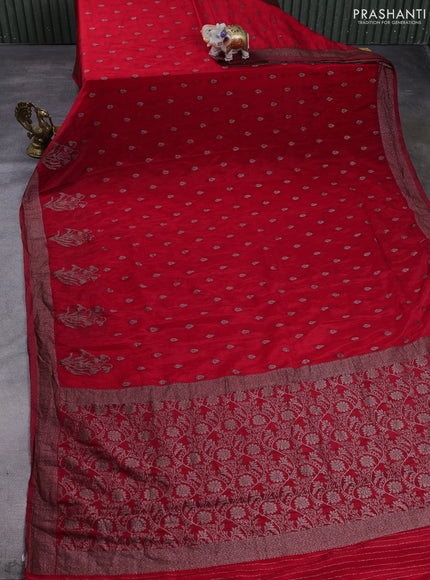 Banarasi semi crepe saree red with allover thread & zari woven buttas and woven border