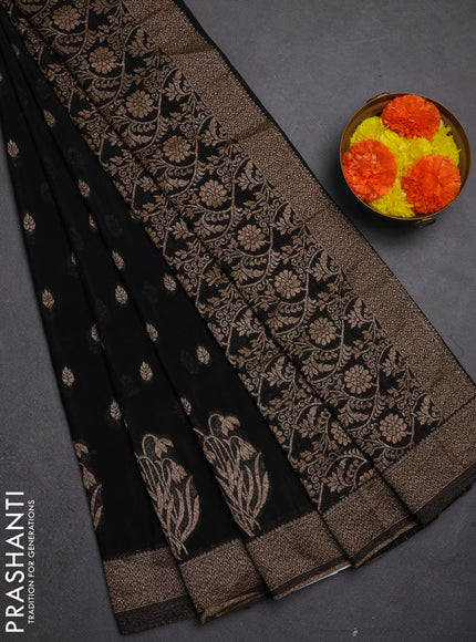 Banarasi semi crepe saree black with allover thread & zari woven buttas and woven border