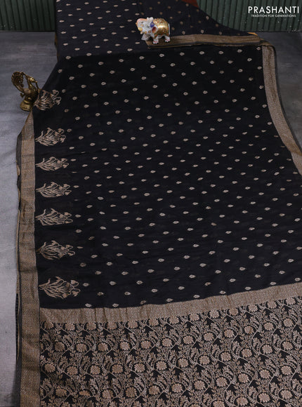 Banarasi semi crepe saree black with allover thread & zari woven buttas and woven border