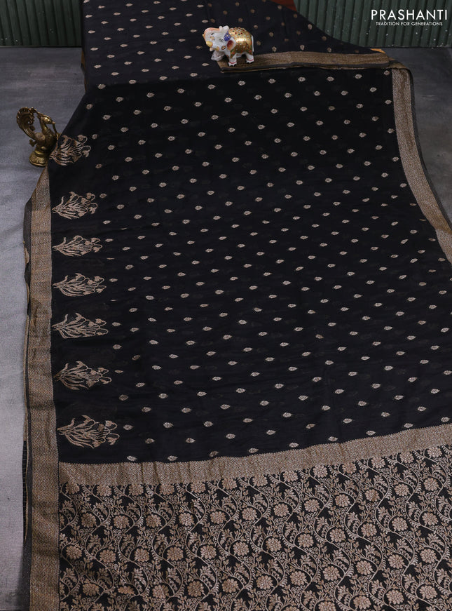 Banarasi semi crepe saree black with allover thread & zari woven buttas and woven border