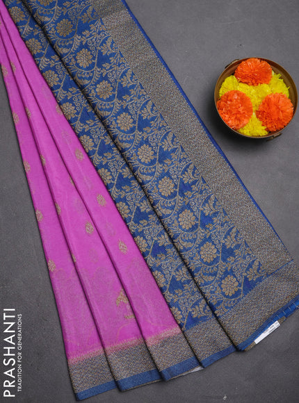 Banarasi semi crepe saree lavender and blue with allover thread & zari woven buttas and woven border