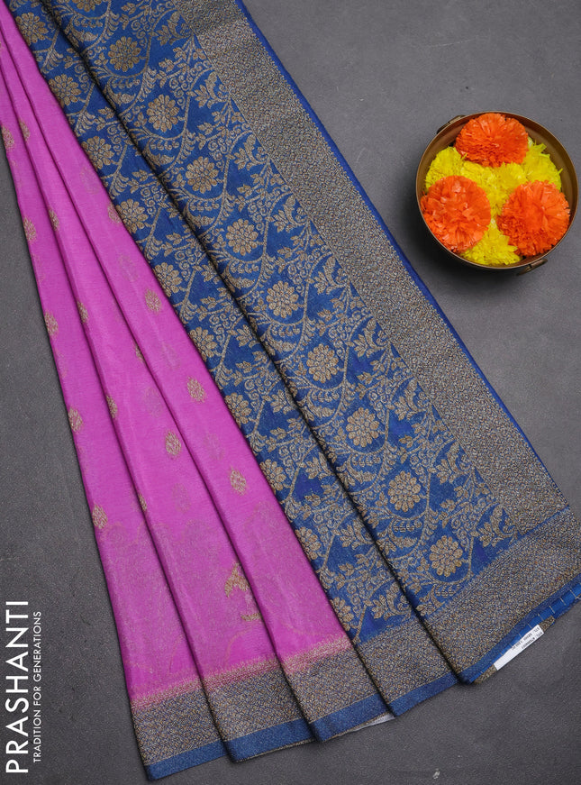 Banarasi semi crepe saree lavender and blue with allover thread & zari woven buttas and woven border