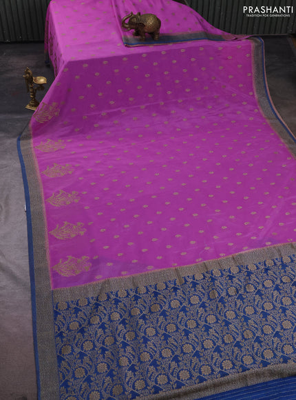Banarasi semi crepe saree lavender and blue with allover thread & zari woven buttas and woven border