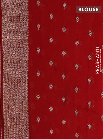 Banarasi semi crepe saree bottle green and red with allover thread & zari woven buttas and woven border