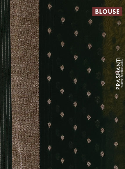 Banarasi semi crepe saree yellow and bottle green with allover thread & zari woven buttas and woven border
