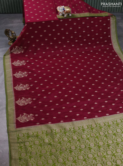 Banarasi semi crepe saree wine shade and mehendi green with allover thread & zari woven buttas and woven border