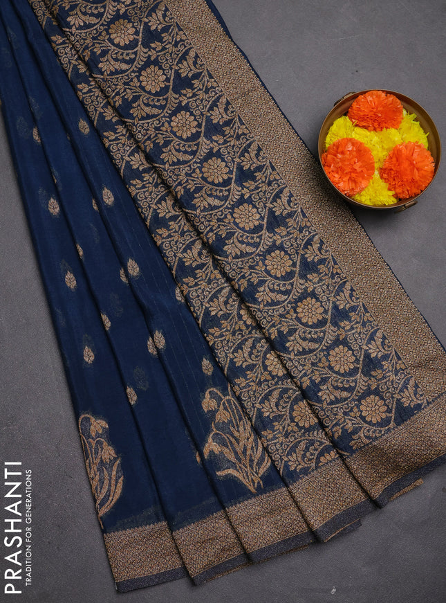 Banarasi semi crepe saree peacock blue with allover thread & zari woven buttas and woven border