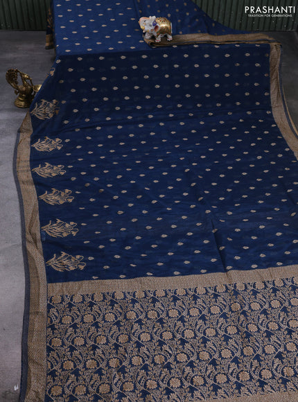 Banarasi semi crepe saree peacock blue with allover thread & zari woven buttas and woven border