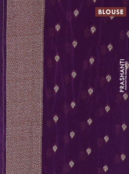 Banarasi semi crepe saree teal green shade and purple with allover thread & zari woven buttas and woven border