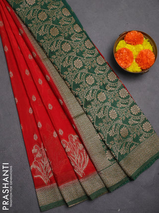 Banarasi semi crepe saree red and green with allover thread & zari woven buttas and woven border