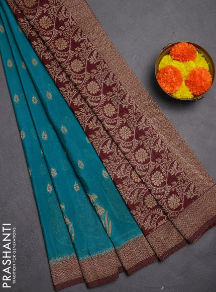 Banarasi semi crepe saree teal green and deep maroon with allover thread & zari woven buttas and woven border