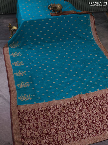 Banarasi semi crepe saree teal green and deep maroon with allover thread & zari woven buttas and woven border