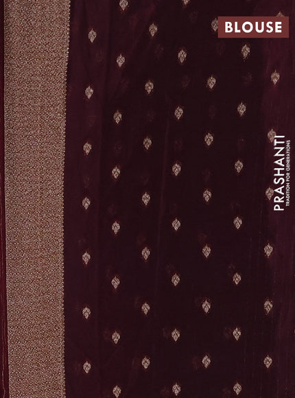 Banarasi semi crepe saree teal green and deep maroon with allover thread & zari woven buttas and woven border