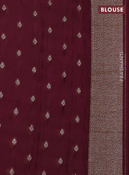 Banarasi semi crepe saree light green and deep maroon with allover thread & zari woven buttas and woven border