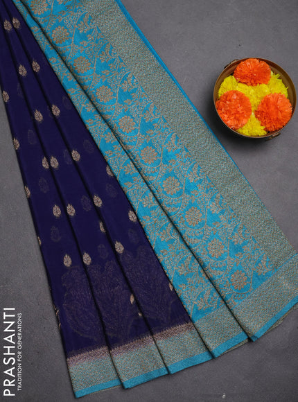 Banarasi semi crepe saree navy blue and teal blue with allover thread & zari woven buttas and woven border