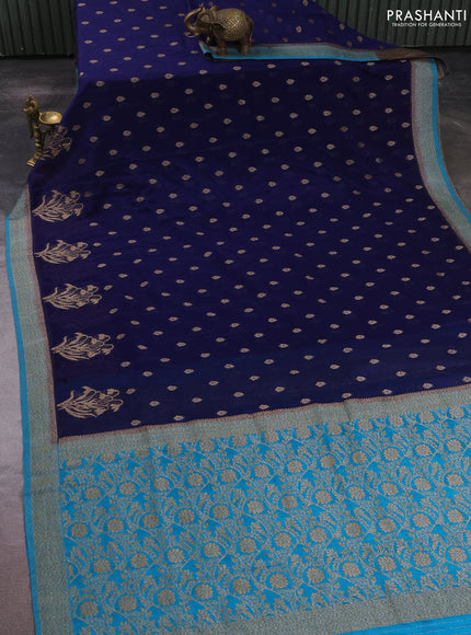 Banarasi semi crepe saree navy blue and teal blue with allover thread & zari woven buttas and woven border