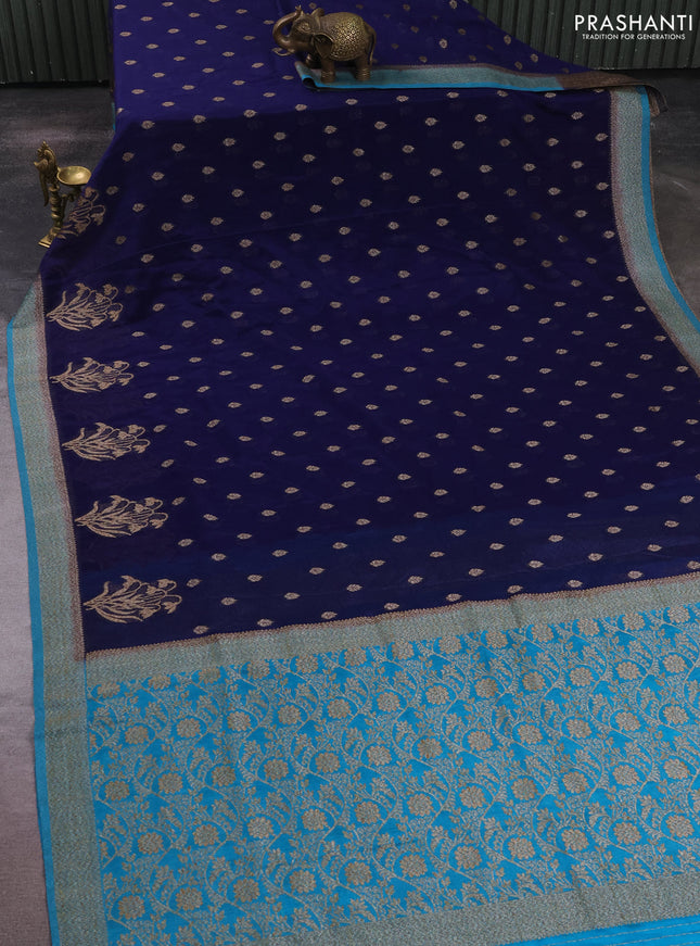 Banarasi semi crepe saree navy blue and teal blue with allover thread & zari woven buttas and woven border