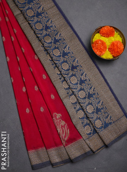 Banarasi semi crepe saree pink and peacock blue with allover thread & zari woven buttas and woven border