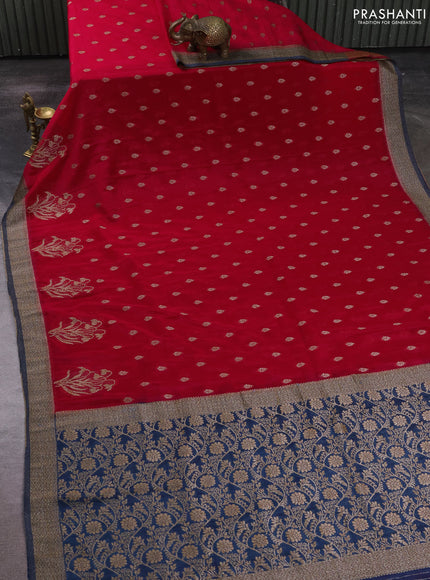 Banarasi semi crepe saree pink and peacock blue with allover thread & zari woven buttas and woven border