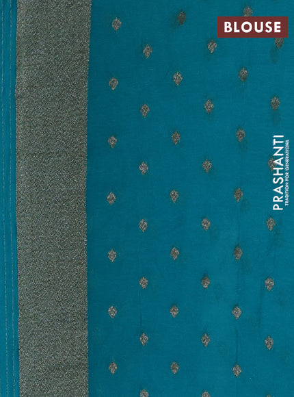 Banarasi semi crepe saree deep coffee brown and teal green with allover thread & zari woven buttas and woven border