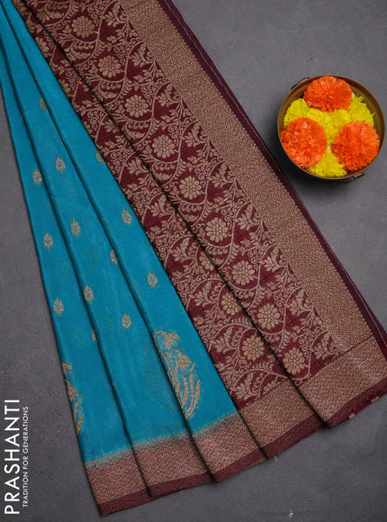 Banarasi semi crepe saree teal green and wine shade with allover thread & zari woven buttas and woven border