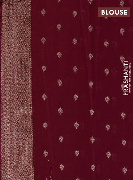 Banarasi semi crepe saree peach shade and wine shade with allover thread & zari woven buttas and woven border