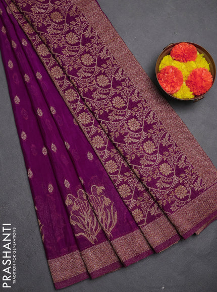 Banarasi semi crepe saree purple with allover thread & zari woven buttas and woven border