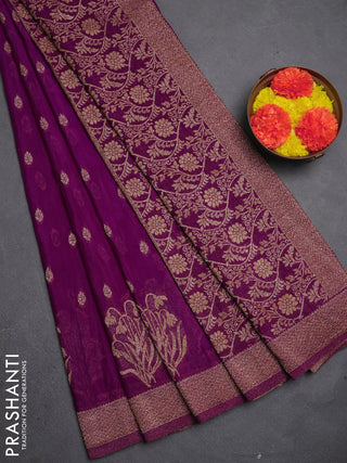 Banarasi semi crepe saree purple with allover thread & zari woven buttas and woven border