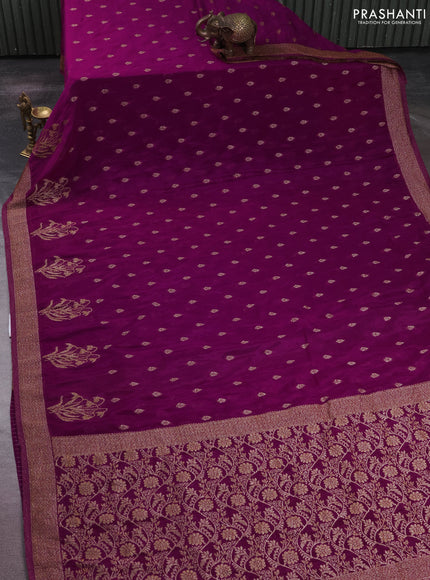 Banarasi semi crepe saree purple with allover thread & zari woven buttas and woven border