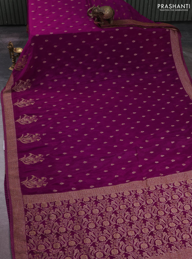 Banarasi semi crepe saree purple with allover thread & zari woven buttas and woven border