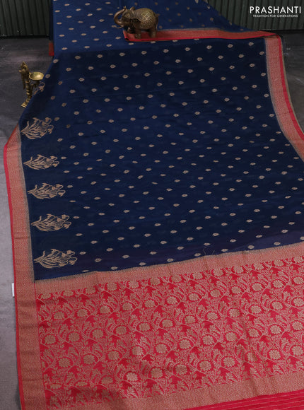 Banarasi semi crepe saree peacock blue and pink with allover thread & zari woven buttas and woven border