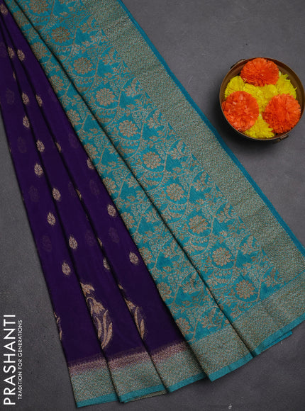 Banarasi semi crepe saree violet and teal green with allover thread & zari woven buttas and woven border