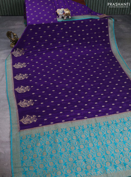 Banarasi semi crepe saree violet and teal green with allover thread & zari woven buttas and woven border